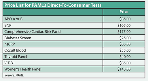 price-list pamls-direct-to-consumer-tests