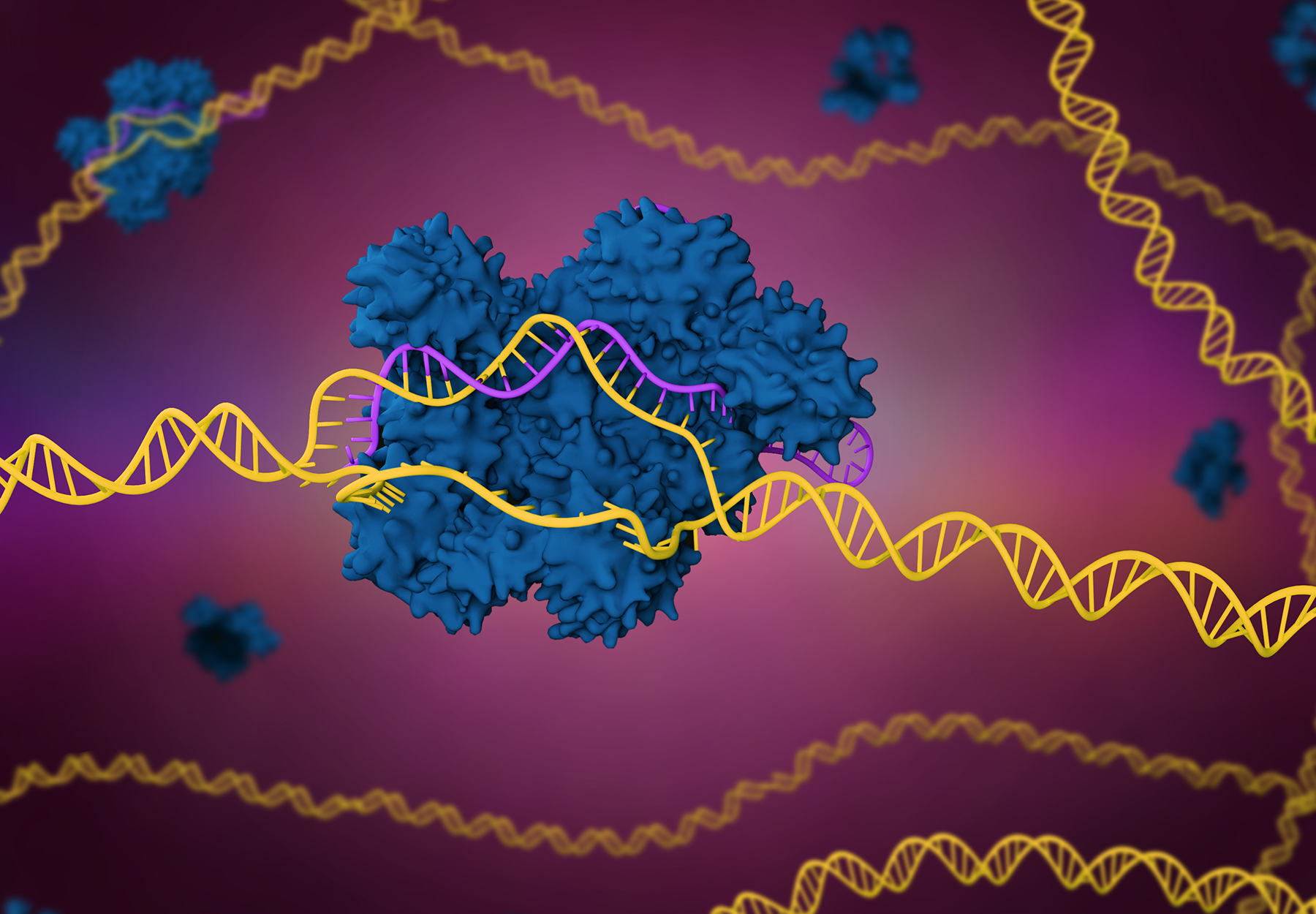 3d render of the CRISPR-Cas9 genome editing system