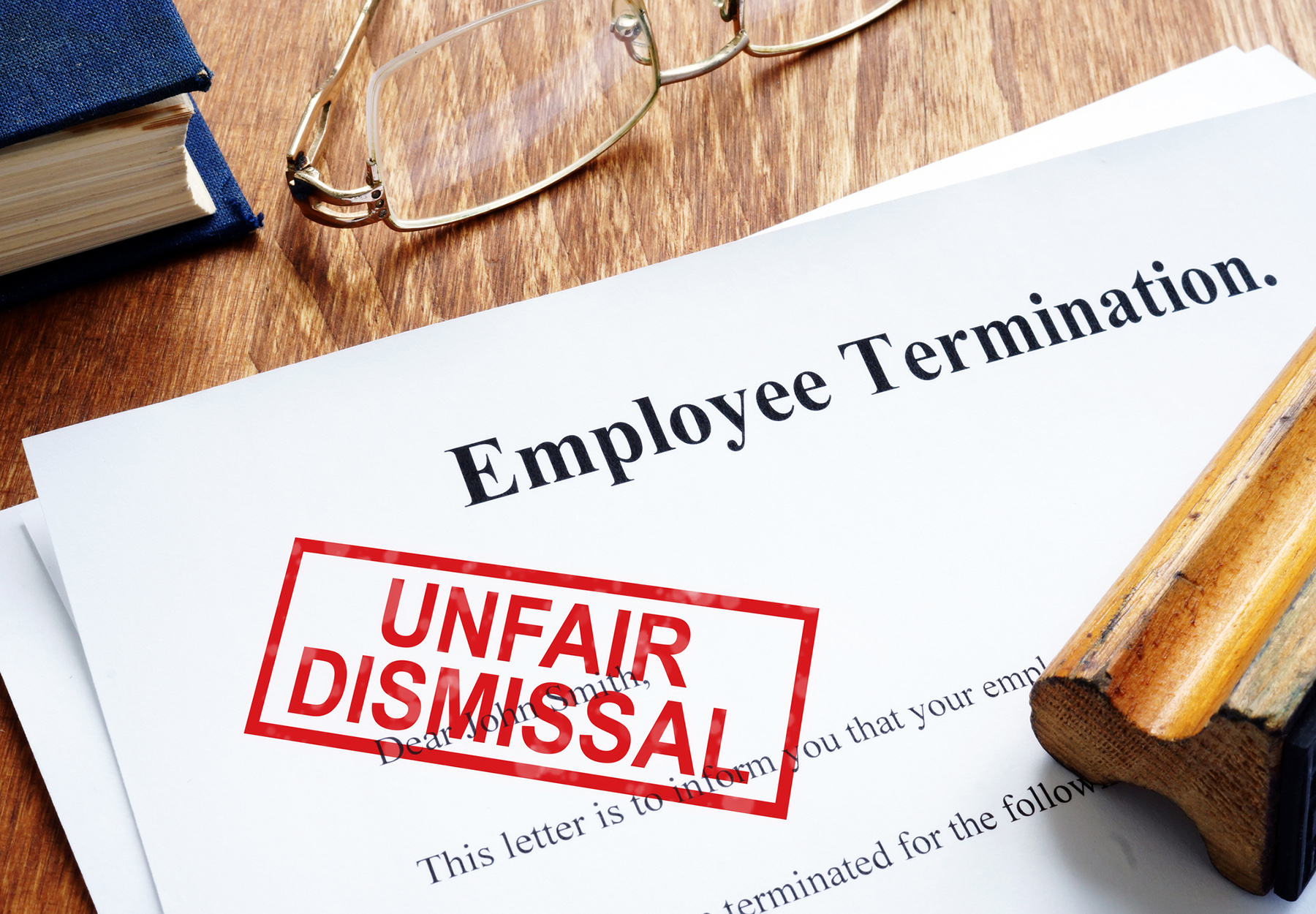 Unfair dismissal stamp on the Employee Termination letter.