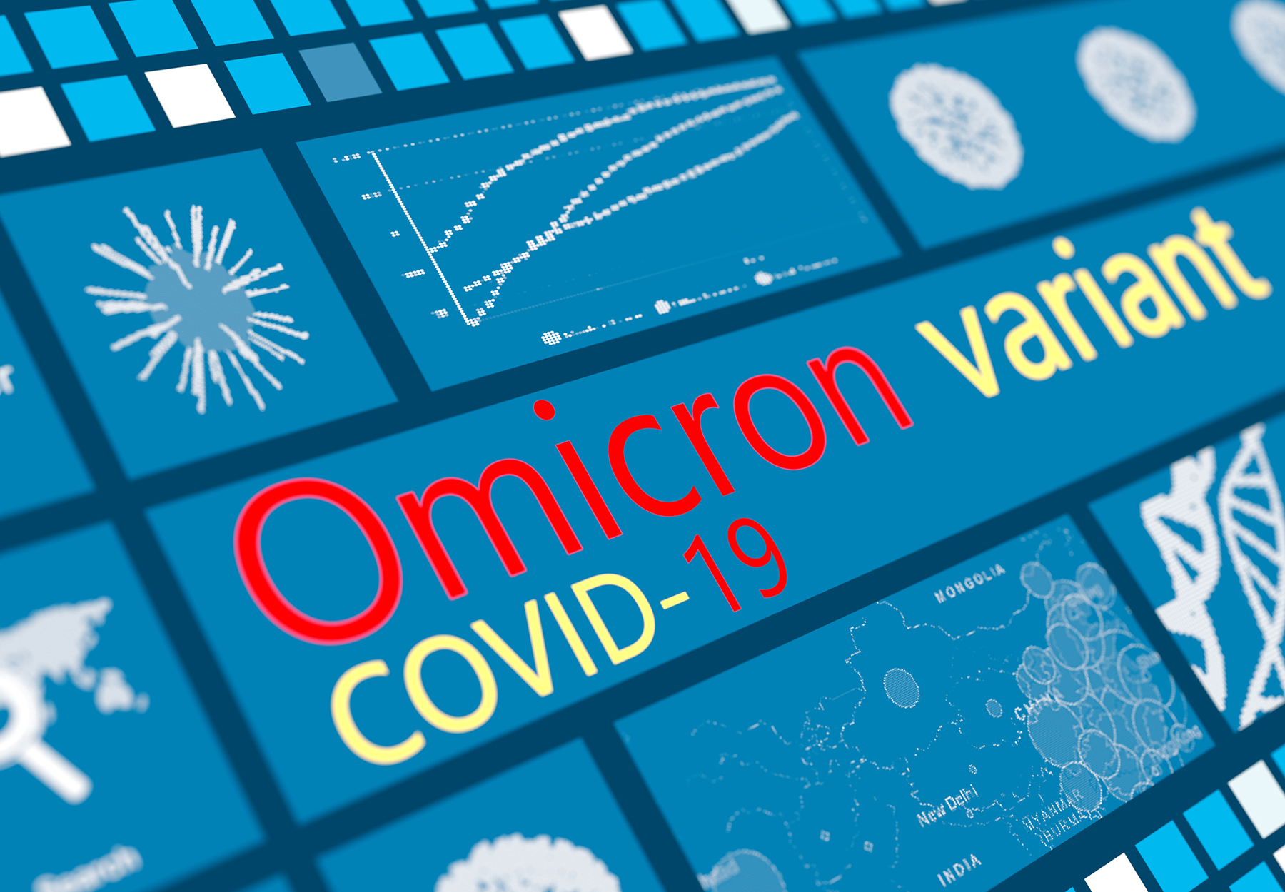 Digital dashboard with Omicron variant and graph trending upward
