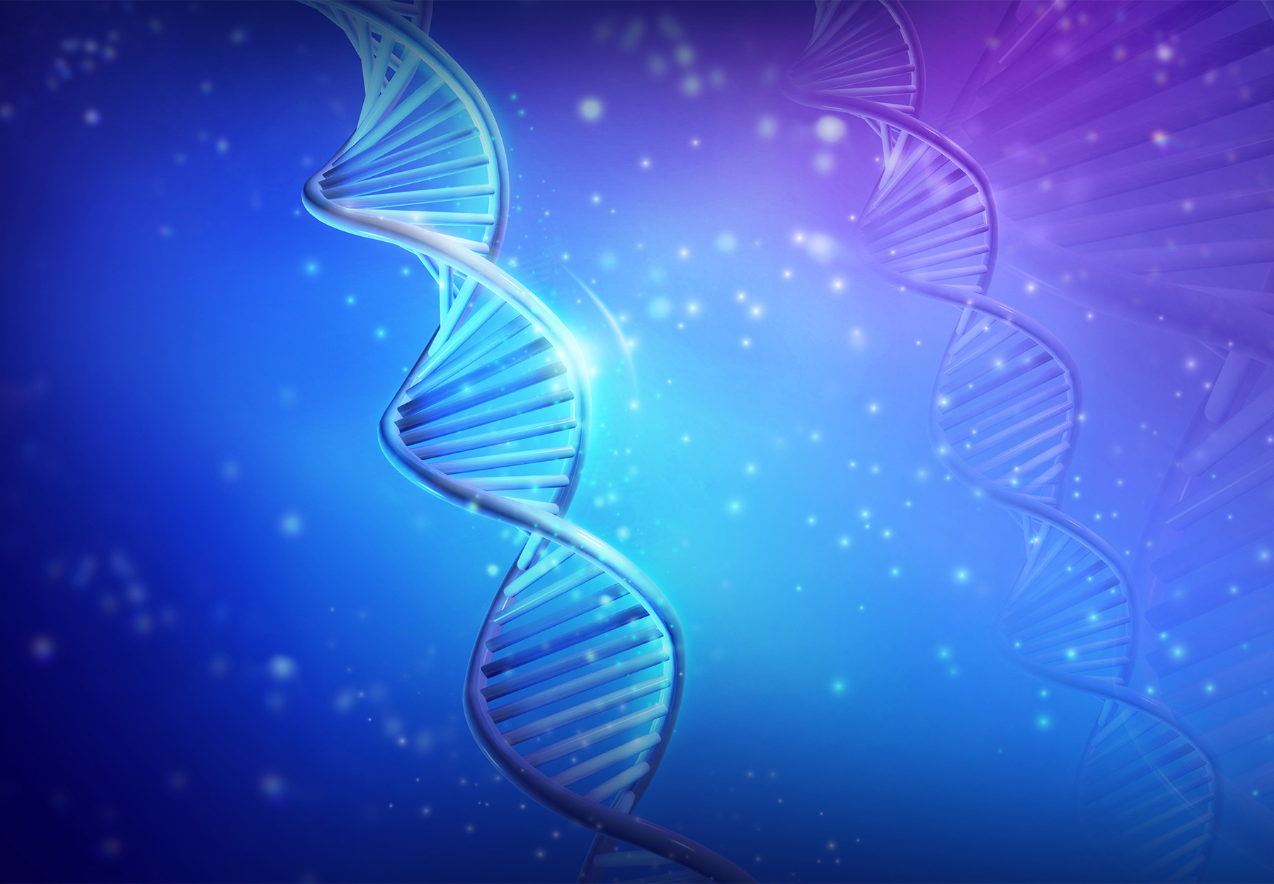 Blue and purple image of DNA helix.