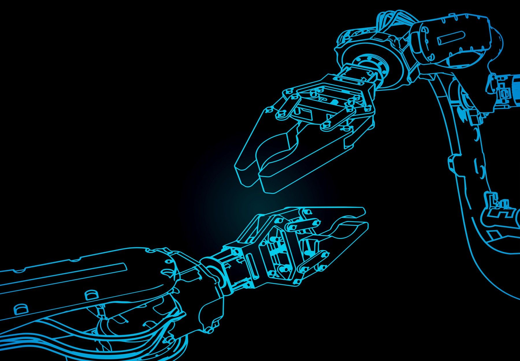 Stock illustration of two robotic arms in blue on a black background