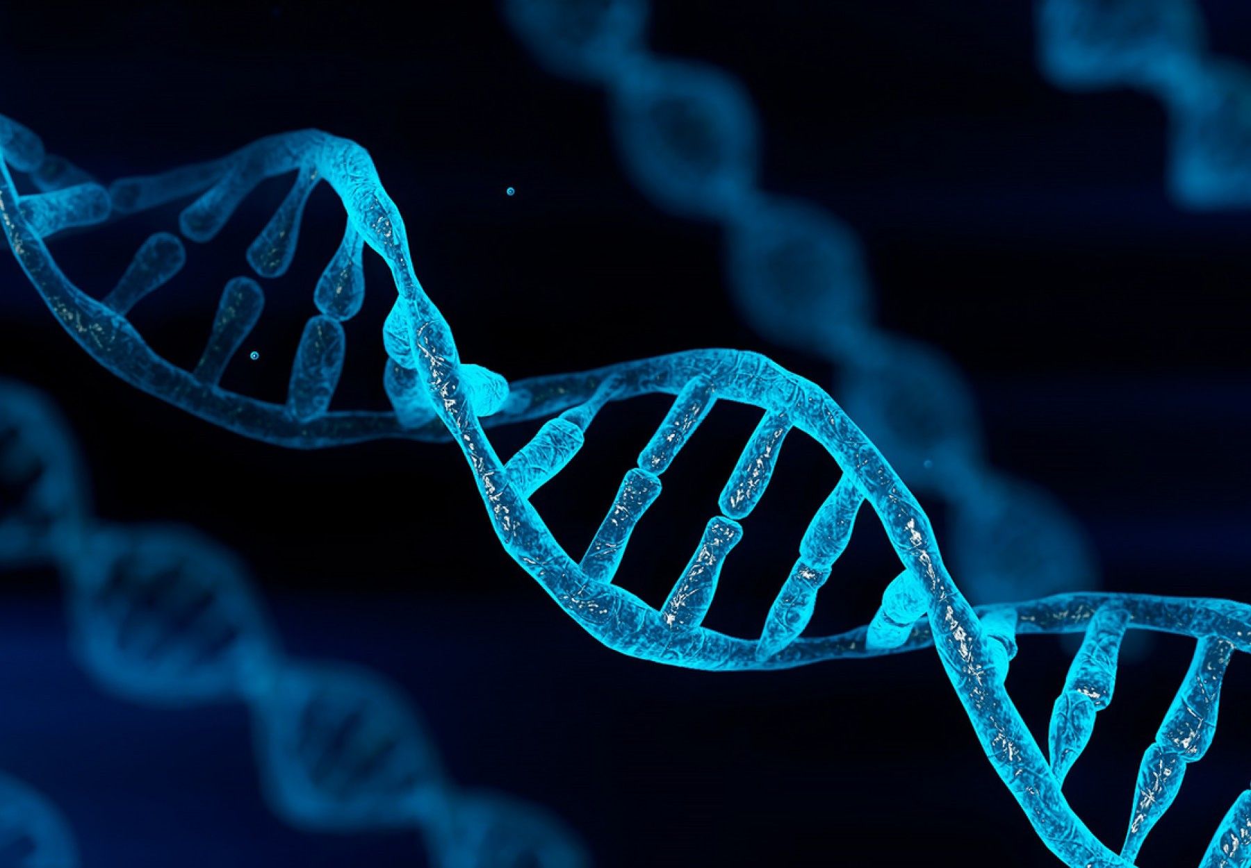 Blue DNA strands on a black background to show the concept of genetic testing