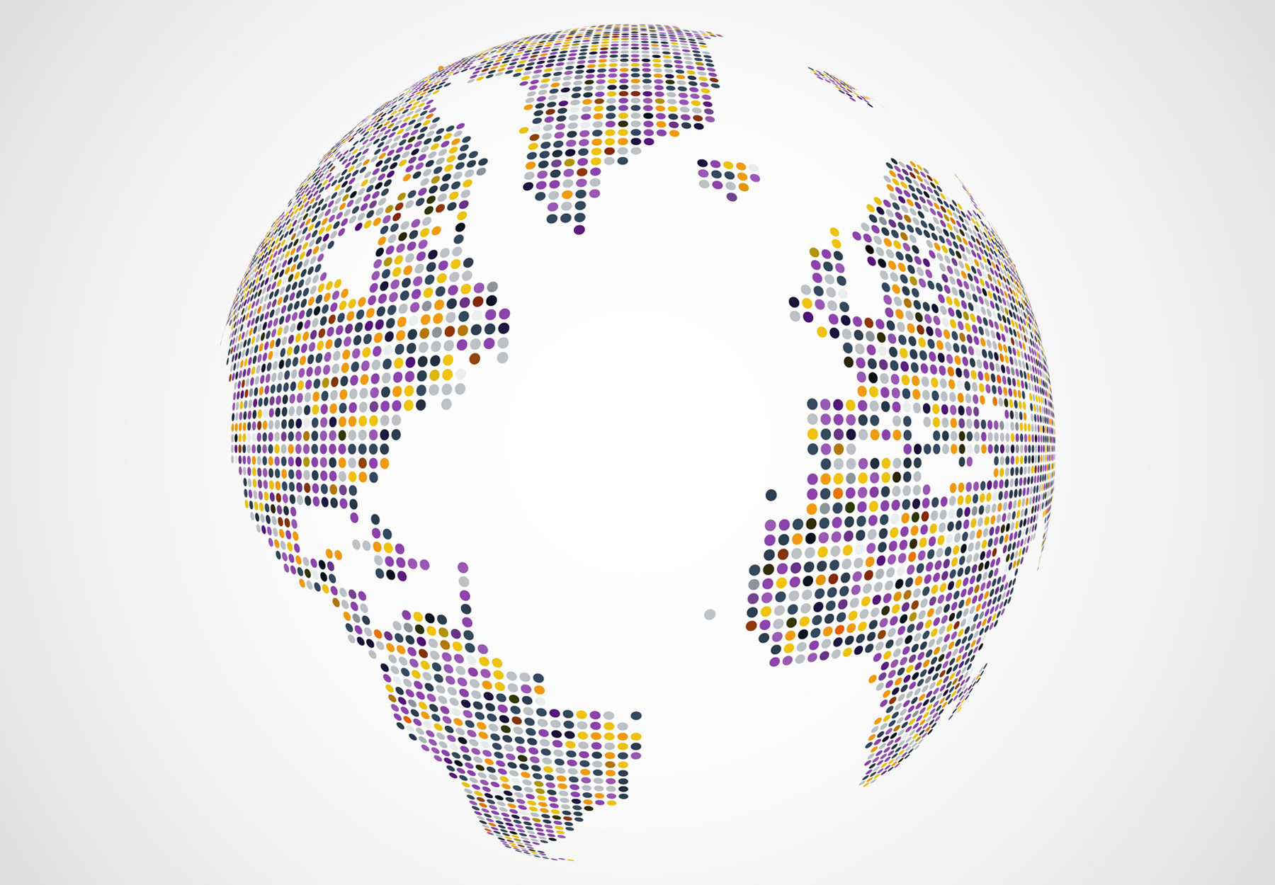 A stock illustration of the Earth with the continents made up of many different colored dots to represent genetic diversity