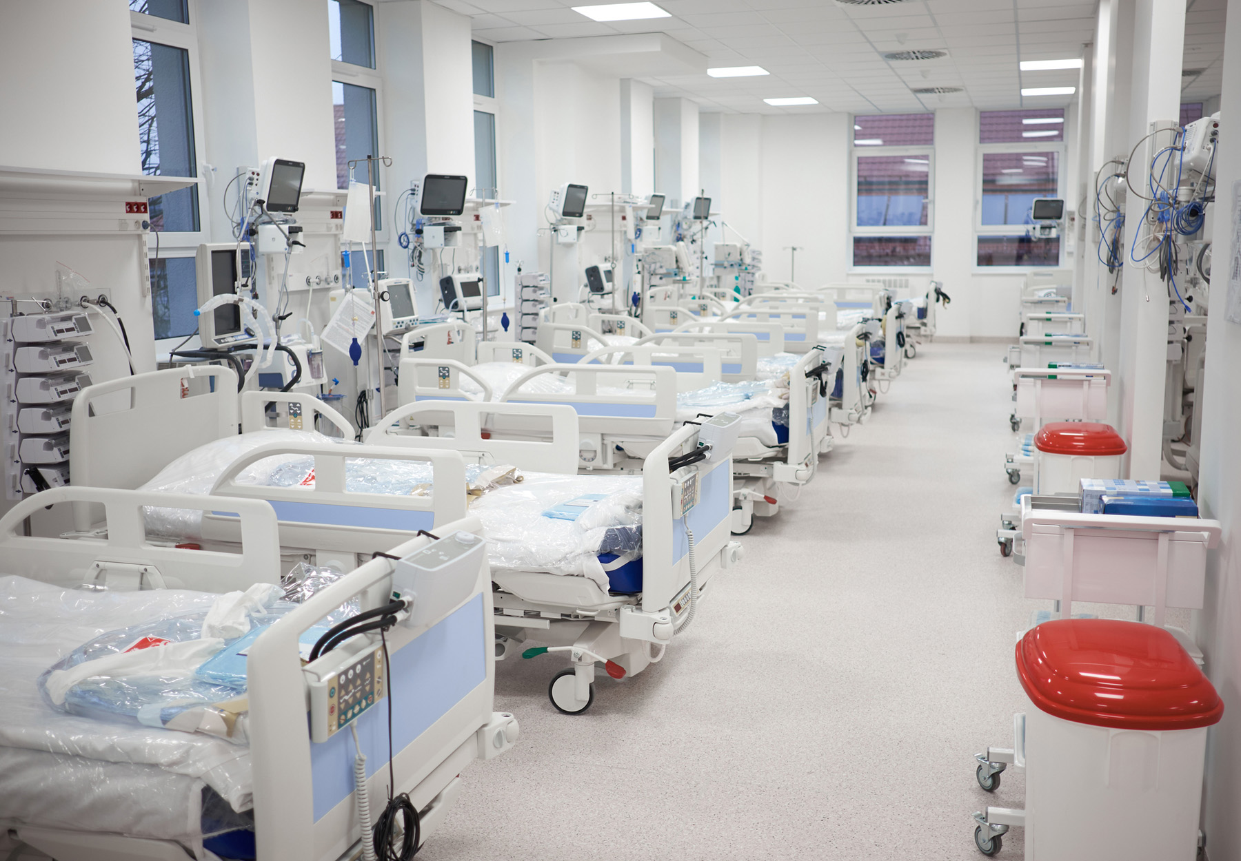 Stock image of empty hospital beds