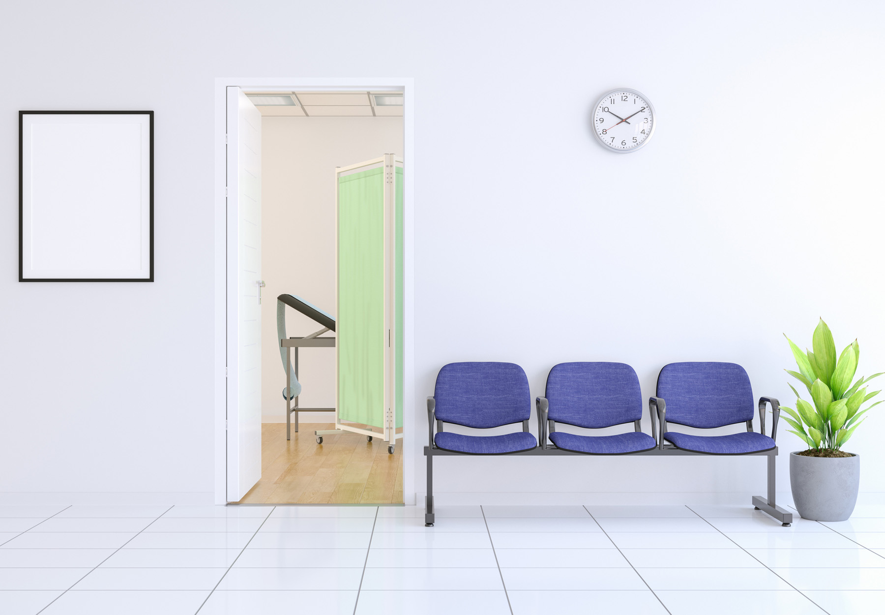 Waiting room of doctor's office stock image.