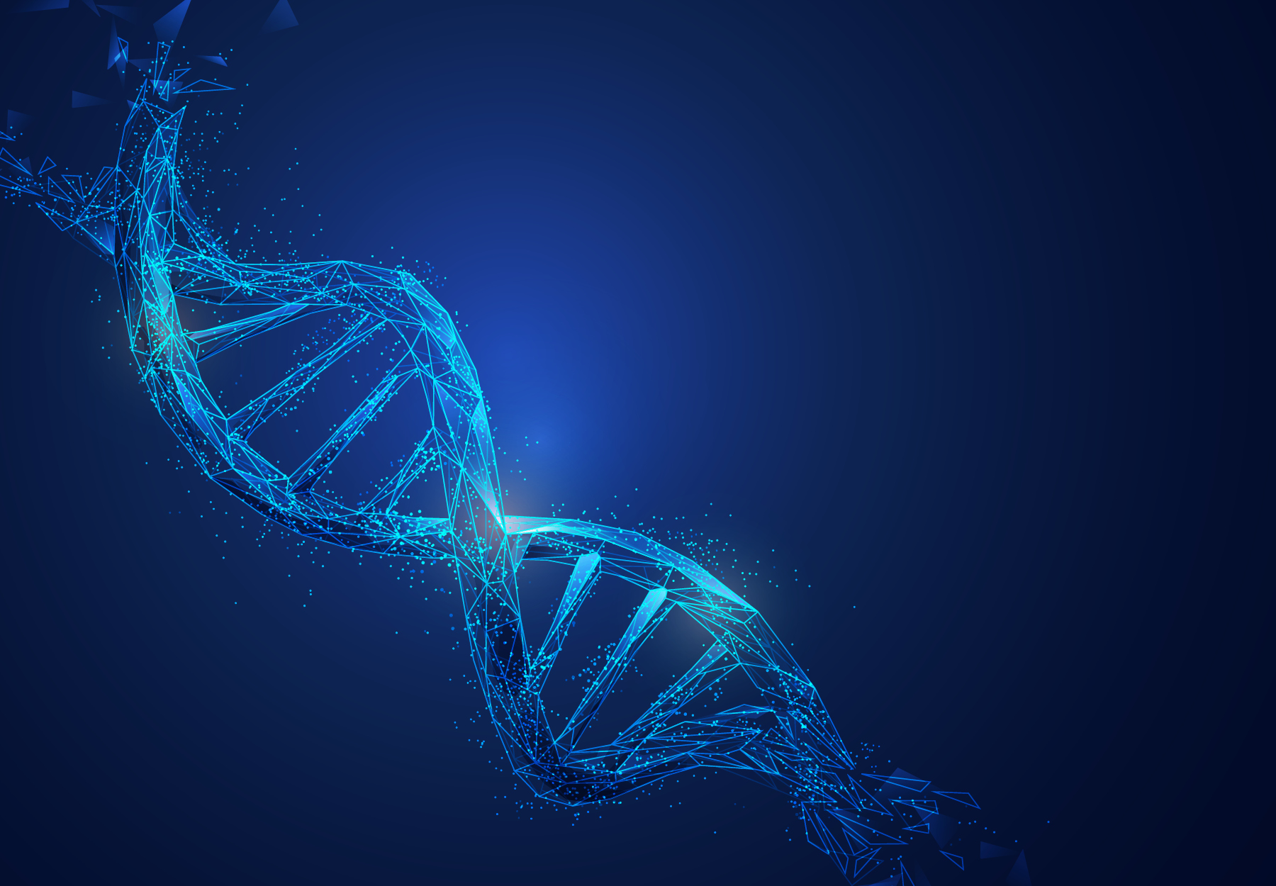Abstract blue computer rendering of DNA strand. iStock image.