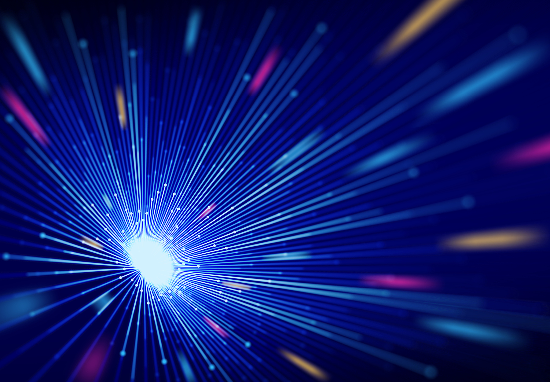 Abstract blue, red, and yellow image of light and lasers. iStock image.