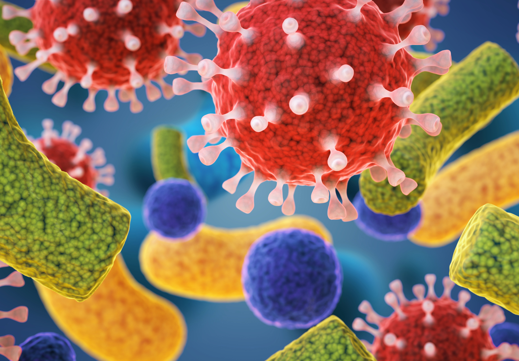 Colorful illustration of various viruses. iStock image.