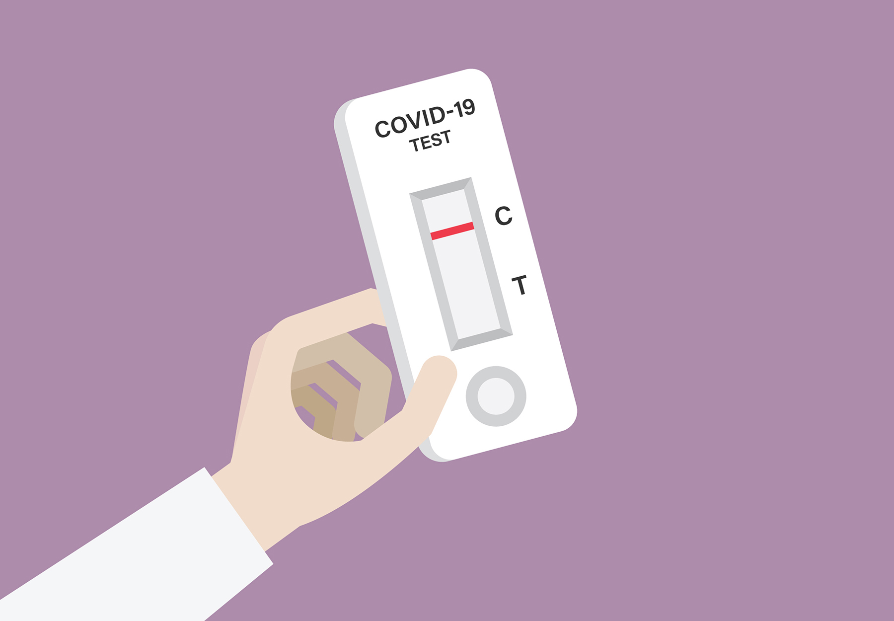 Hand holding a COVID-19 rapid test with a negative result stock illustration