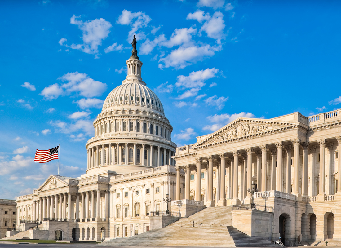 The east side of the US Capitol in the early morning. Senate Chamber in foreground. Stock image.