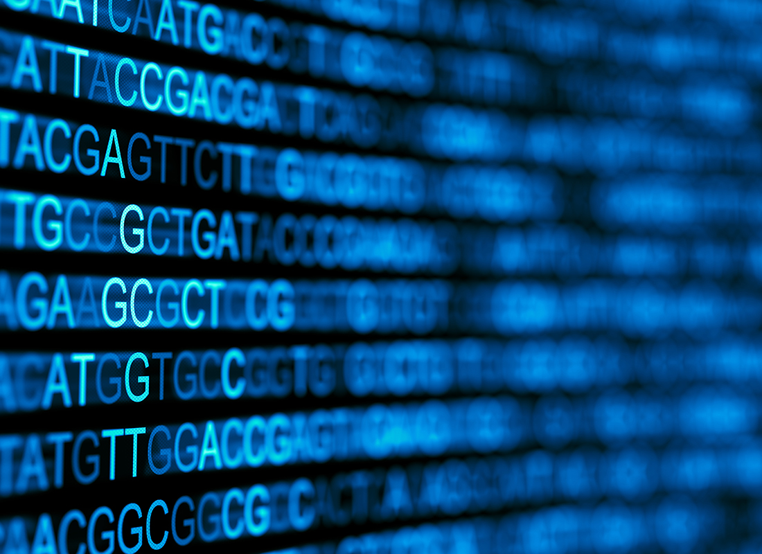 Digital screen with DNA data background. Nucleic acid sequence. Genetic research/testing concept.