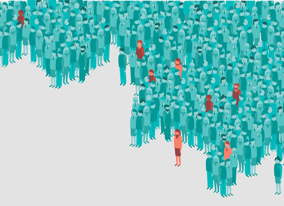 Image showing several red figures standing out among green figures